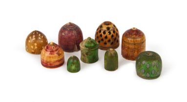 NINE (9) COLOURED CARVED MUGHAL GAME PIECES, 17TH CENTURY