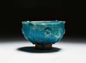 A LARGE KASHAN FOOTED GLAZED TURQUOISE BOWL, 12TH CENTURY, PERSIA