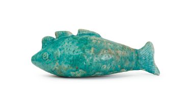 A LARGE KASHAN TURQUOISE BLUE GLAZED FISH FIGURE, 12TH CENTURY, PERSIA