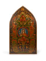 A QAJAR OIL ON CANVAS PAINTING DEPICTING THE MOTHER MARY, 19TH CENTURY