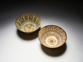 A NEAR PAIR OF CALLIGRAPHIC INSCRIBED LUSTRE POTTERY BOWLS, 12TH CENTURY, KASHAN