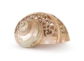 AN OTTOMAN CARVED RETICULATED ORNATE NAUTILUS SHELL, 19TH CENTURY OR LATER