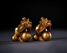 A PAIR OF GOLD COBRA EAR ORNAMENTS (PAMPADAM), 19TH-20TH CENTURY, INDIA