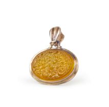 A CALLIGRAPHIC INSCRIBED AGATE PENDANT, 19TH CENTURY OR LATER, PERSIA