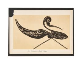 RABINDRANATH TAGORE, DUCK, ETCHING ON PAPER, WRITTEN "SIR RABINDRA NATH TAGORE"