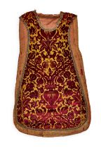 A RARE POMERGRANTE GROUND VELVET GOLD THREAD CHASUBLE (GARMENT), 16TH CENTURY MADE FOR OTTOMAN MARKE