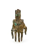 A RARE INDUS VALLEY BRONZE BUDDHA HAND AMULET, 2300 - 2000 B.C.