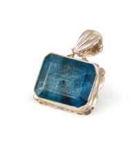 AN AQUAMARINE CALLIGRAPHIC INSCRIBED SEAL SET ON SILVER, PERSIA, 19TH CENTURY OR LATER