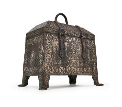 A SELJUK SILVER INLAID CALLIGRAPHIC BRONZE CASKET, 11TH CENTURY