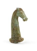 A FINE MUGHAL CARVED HORSE HEADED HILT, 19TH CENTURY, INDIA