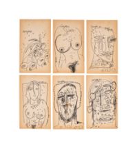 F.N. SOUZA (1924-2002) SKETCHES (6) CONSISTING HEADS & NUDES, PEN & INK ON PAPER, SIGNED