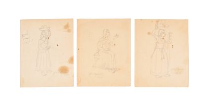 RAM GOPAL VIJAYVARGIYA (3) THREE STUDIES OF WOMEN, REVERSE STUDIES OF POETRY, PENCIL ON PAPER