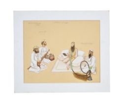 AN ILLUSTRATION FROM A FRASER ALBUM: MAWLAWI SALAMAT ALLAH OF MATHURA WITH A DISCIPLE AND A MUSICIAN