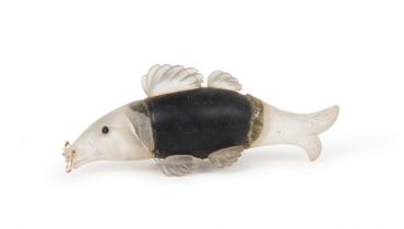 A RARE ROCK CRYSTAL & HARD STONE MUGHAL FISH. 19TH CENTURY