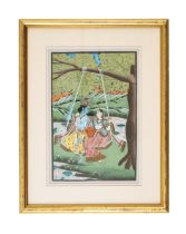 AN INDIAN MINIATURE OF KRISHNA SWINGING ON A TREE, 19TH CENTURY OR EARLIER, INDIA