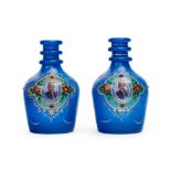 A PAIR OF ROYAL BLUE OPAQUE JEWELLED & ENAMELLED BOHEMIAN GLASS HOOKAH BASES