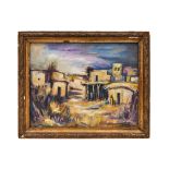 MIDDLE EASTERN VILLAGE SCENE, OIL ON BOARD, SIGNED KHALID AL-JADIR, IRAQ (1924-1988)