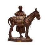 A FRENCH PATINATED BRONZE GROUP OF A FIGURE & DONKEY, "ANIER DU CLAIRE"