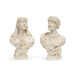 A PAIR OF STONE BUSTS DEPICTING AN ORIENTALIST MAIDEN AND MAN, PROBABLY 19TH CENTURY, FRANCE