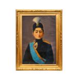 A PORTRAIT OF AHMAD SHAH QAJAR, SIGNED BY SAYYID HUSAIN, KNOWN AS MIR MUSAYYIR