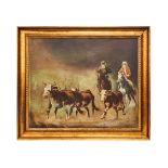 ARABIAN HORSE RIDING, OIL ON CANVAS, SIGNED, FAEQ HASSAN, IRAQ (1914-1992)