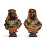 A PAIR OF TERRACOTTA BUSTS DEPICTING AN ORIENTALIST MAIDEN AND MAN, PROBABLY 19TH CENTURY, FRANCE