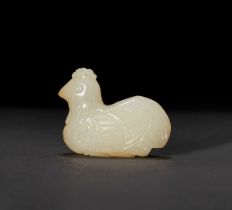 A CHINESE WHITE JADE CARVING OF A ROOSTER, QING DYNASTY OR LATER