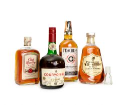 FOUR BOTTLES OF WHISKEY, OLD RARITY, TEACHERS, PRESIDENT SPECIAL RESERVE, COURVOISIER