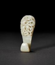 A WHITE JADE BELT HOOK, YUAN OR LATER