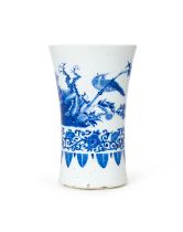 A CHINESE BLUE & WHITE "BIRDS AND FLOWERS" BEAKER VASE, SHUNZHI PERIOD (1644-1661)