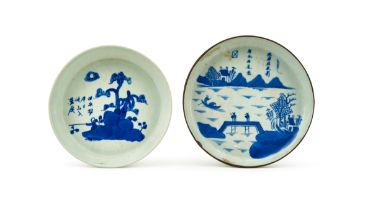 TWO BLUE & WHITE INSCRIBED DISHES FOR VIETNAMESE MARKET