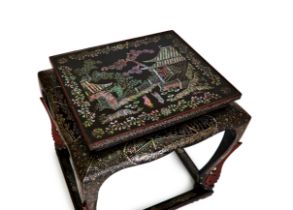 A KOREAN MOTHER OF PEARL INLAID LACQUER FOOTED TABLE, 19TH CENTURY