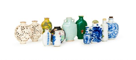 TWELVE CHINESE PORCELAIN SNUFF BOTTLES, QING DYNASTY (1644-1911)