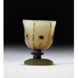 A MUGHAL JADE GEM SET FOOTED CUP, 17TH/18TH CENTURY