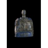 A BACTRIAN COMPOSITE LAPIS LAZULI SEATED PRINCESS