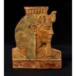 A POLYCHROME RELEIF WALL PLAQUE OF AN EGYPTIAN PHAROH