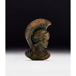 A ROMAN BRONZE APPLIQUE HEAD OF MINERVA, 2ND CENTURY A.D.