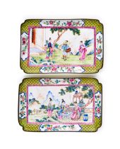 A PAIR OF CHINESE FIGURAL ENAMEL RECTANGULAR FORM DISHES, QIANLONG PERIOD (1736-1795)