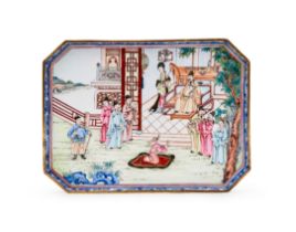 A CHINESE ENAMEL FIGURAL RECTANGULAR DISH, QIANLONG PERIOD (1736-1795)