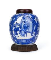 A CHINESE BLUE & WHITE FIGURAL JAR, KANGXI PERIOD (1662-1722)