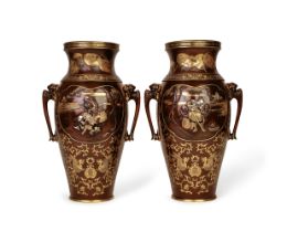 MIYAO EISUKE: A MASTERFUL PAIR OF JAPANESE MIX METAL BRONZE VASES SIGNED MIYAO, MEIJI PERIOD (1868-1