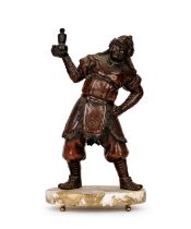 A JAPANESE BRONZE FIGURE OF A SAMURAI IN THE MANNER OF MIYAO, MEIJI PERIOD (1868-1912)