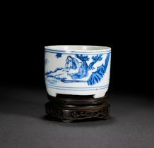 A BLUE & WHITE FIGURAL INCENSE BURNER, CHONGZHEN (1627-1644)