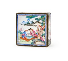 A CHINESE ENAMEL EUROPEAN SCENE RECTANGULAR BOX, QIANLONG PERIOD (1736-1795)