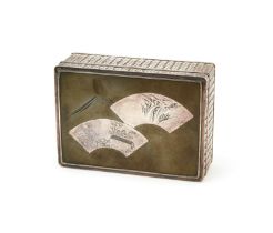 A JAPANESE SILVER & MIX METAL LIDDED RECTANGULAR BOX, MEIJI PERIOD (1868-1912)