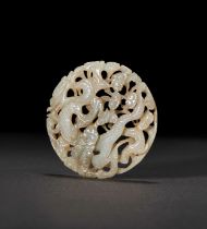 A CHINESE WHITE JADE DRAGON & PHOENIX PLAQUE, QING DYNASTY (1644-1911)