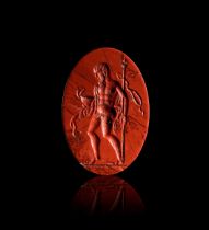 A ROMAN INTAGLIO OF HERAKLES HOLDING A SCEPTRE & KRATER, 2ND CENTURY B.C.