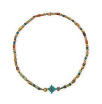 A RARE EGYPTIAN BLUE, FAIENCE & MOSAIC GLASS BEAD NECKLACE, LATE PERIOD-PTOLEMAIC PERIOD, 664-30 B.C