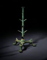 AN UNUSUAL ETRUSCAN BRONZE THYMIATERION (INCENSE BURNER) LATE 4TH-EARLY 3RD CENTURY B.C.