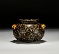 AN EGYPTIAN ANDESITE PORPHYRY JAR WITH GOLDEN HANDLES, EARLY DYNASTIC PERIOD, DYNASTY I-II, 2920-264